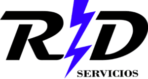 Logotipo de RLD Servicios con letras negras y un rayo azul.