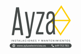 Logo de Ayza Instalaciones y Mantenimientos con texto web y tel&eacute;fono en gris y amarillo.