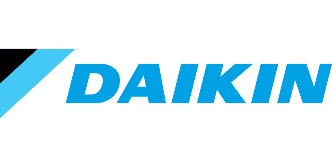 El logotipo de Daikin es azul y negro sobre un fondo blanco.