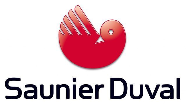 Un logotipo de Saunier Duval con un pájaro rojo sobre un fondo blanco.