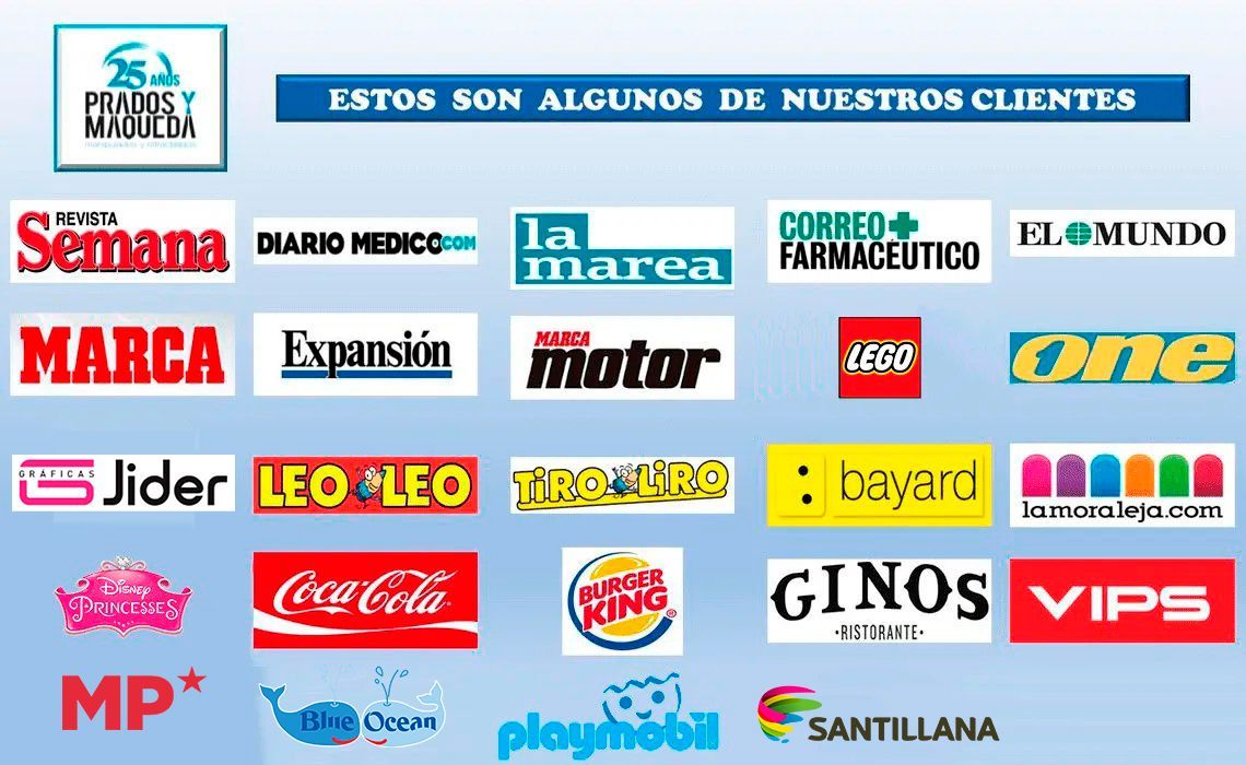 A bunch of logos on a blue background that say estos son algunos de nuestros clientes