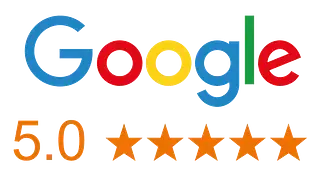 Un logotipo de Google con cinco estrellas.