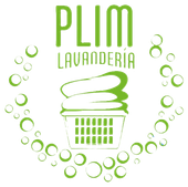 Un logotipo para una lavandería con una cesta de ropa y burbujas a su alrededor.