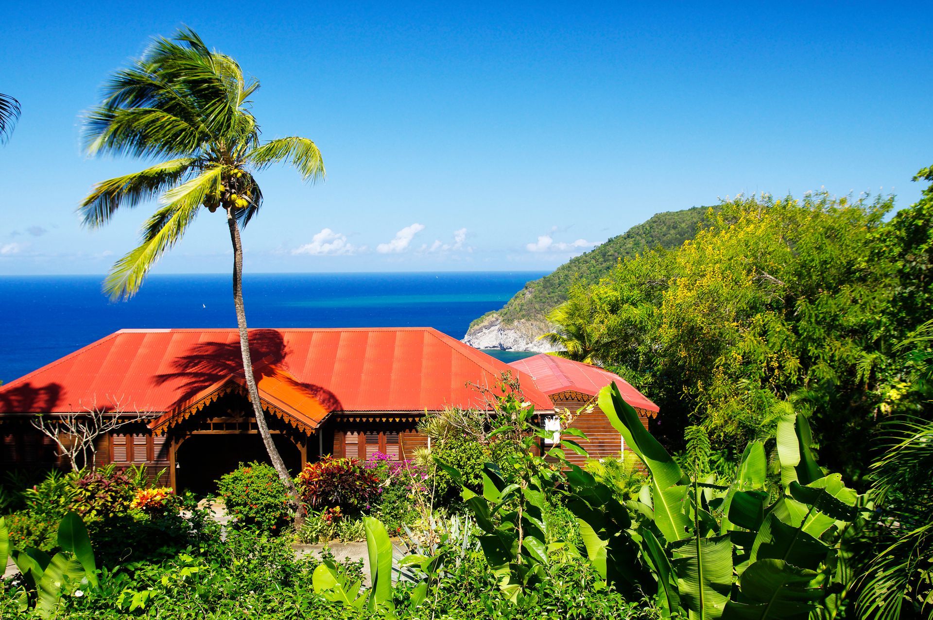 Toiture de maison avec un paysage de Guadeloupe