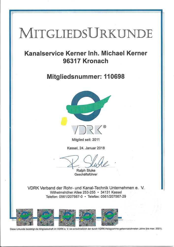 Mitgliedsurkunde VDRK 2021