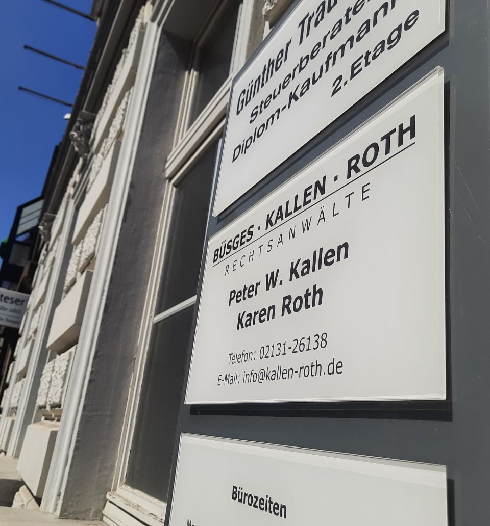 Schild Peter W. Kallen + Karen Roth Rechtsanwälte