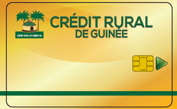 Carte bancaire Credit Rural de Guinée aux couleurs vertes et or.