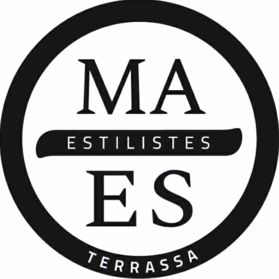 Logo para Maes Estilistas en Terrassa, featuring the texto "MAES ESTILISTAS TERRASSA" inside a black circular border.