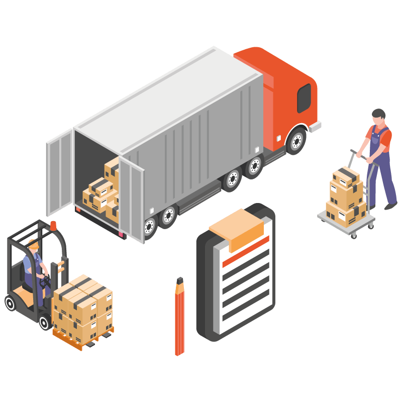 Déchargement de colis dans un camion illustration