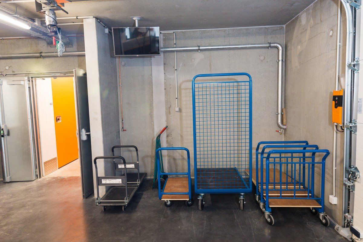 Divers chariots de toutes tailles pour emmener des objets dans les boxes de stockage