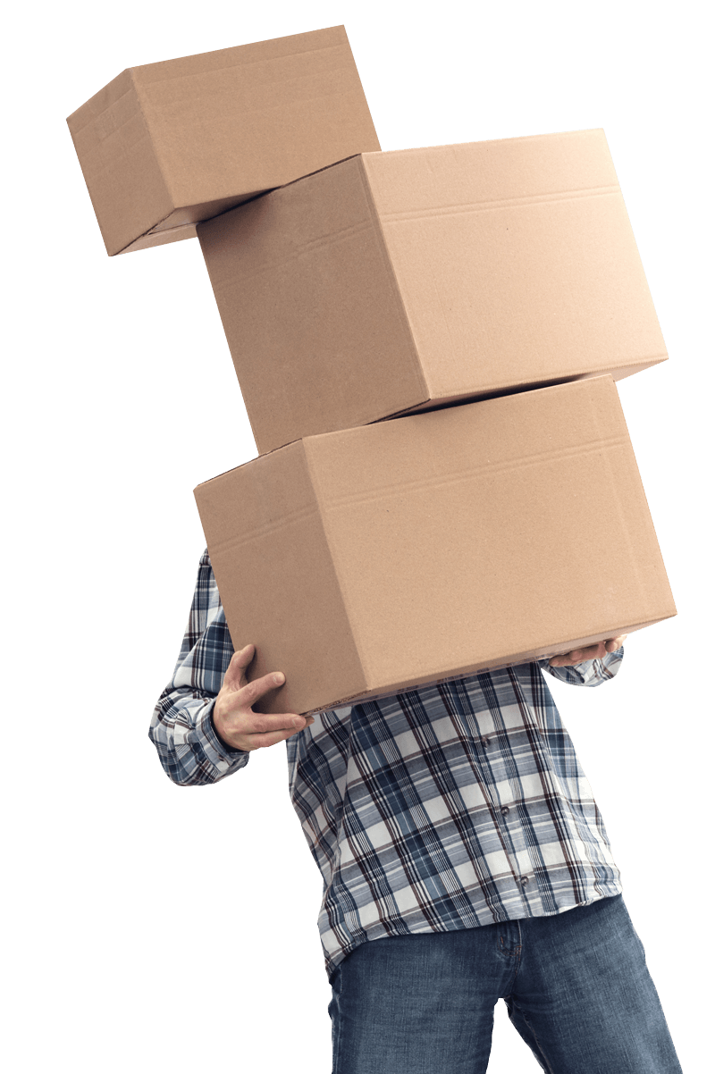 Homme qui porte 3 cartons