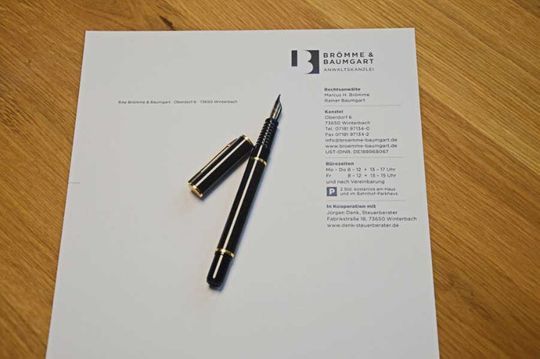 Briefpapier Anwaltskanzlei Brömme & Baumgart Winterbach