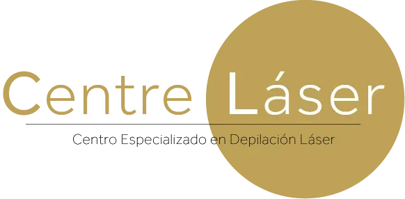 Logotipo de Centre Láser con un círculo dorado y texto gris, subtítulo «Centro Especializado en Depilación Láser».