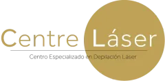 Logotipo de Centre Láser con un círculo dorado y texto gris, subtítulo «Centro Especializado en Depilación Láser».