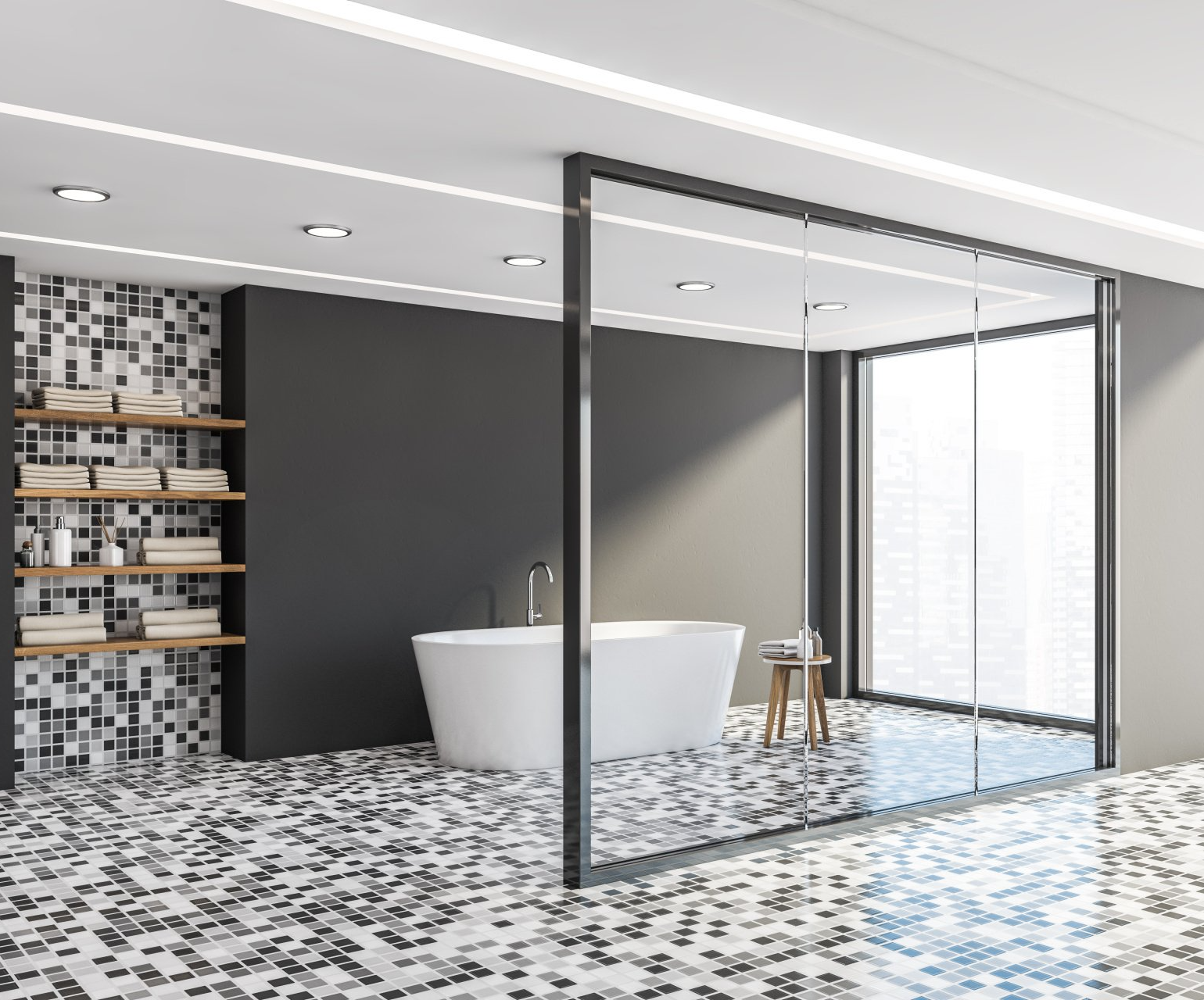 Salle de bains style damier