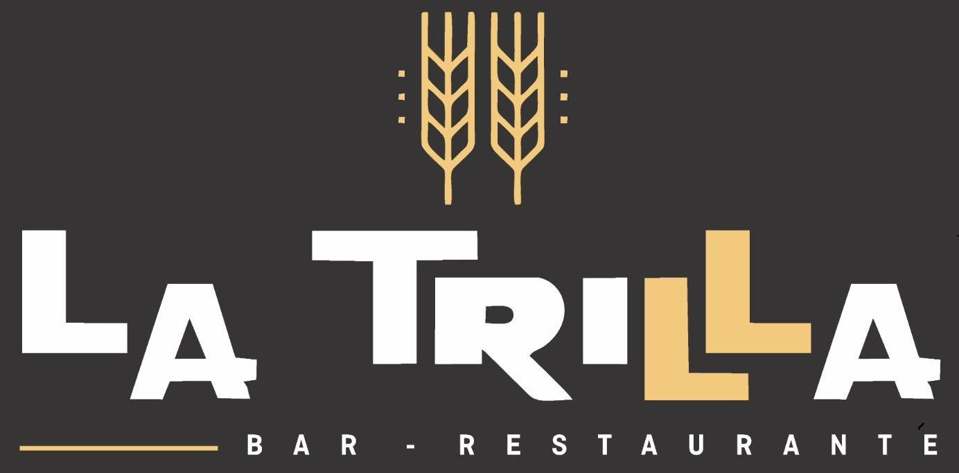 Logotipo para el bar restaurante La Trilla con iconos de trigo dorados sobre fondo oscuro.