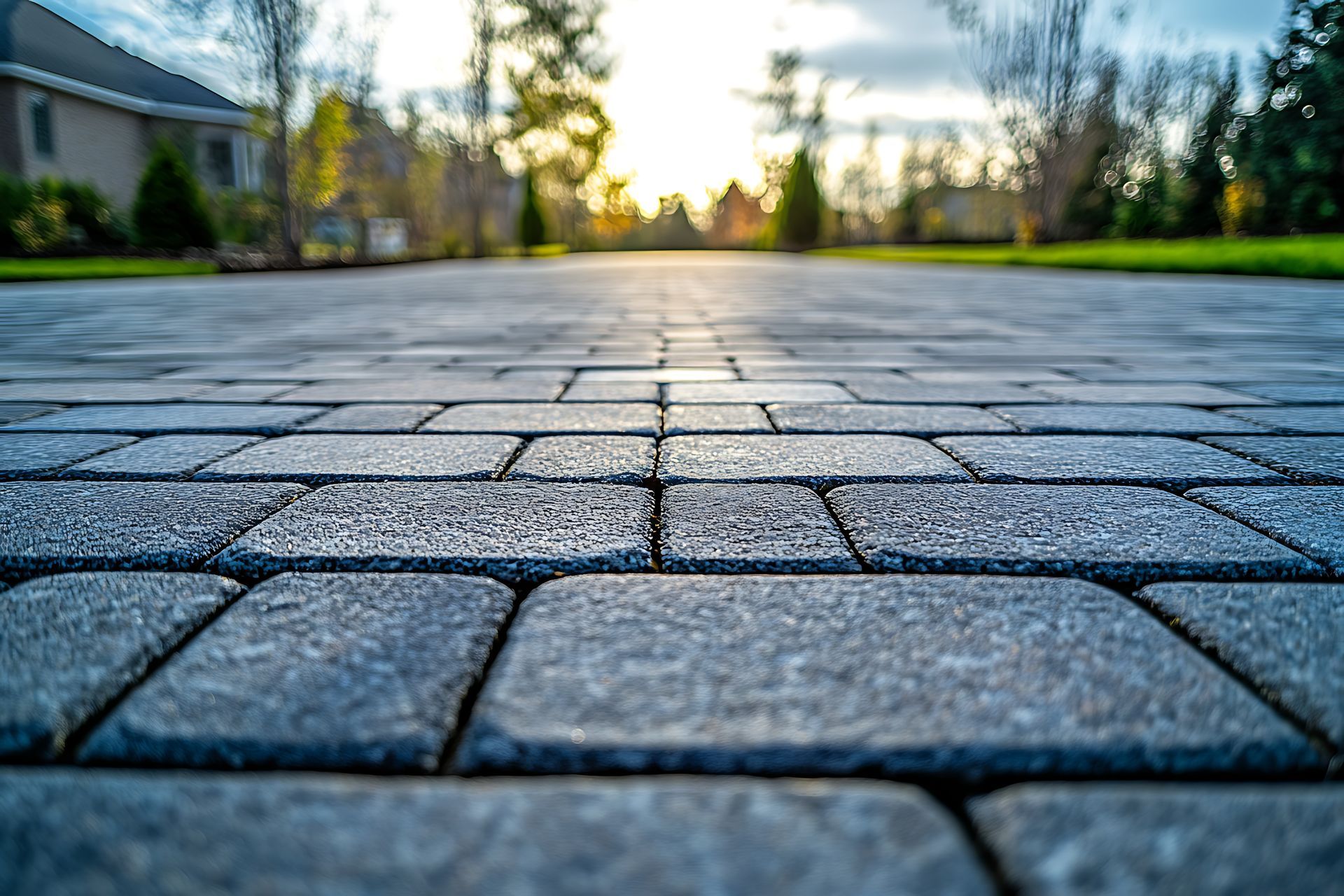 Grande allée en pavés sombres