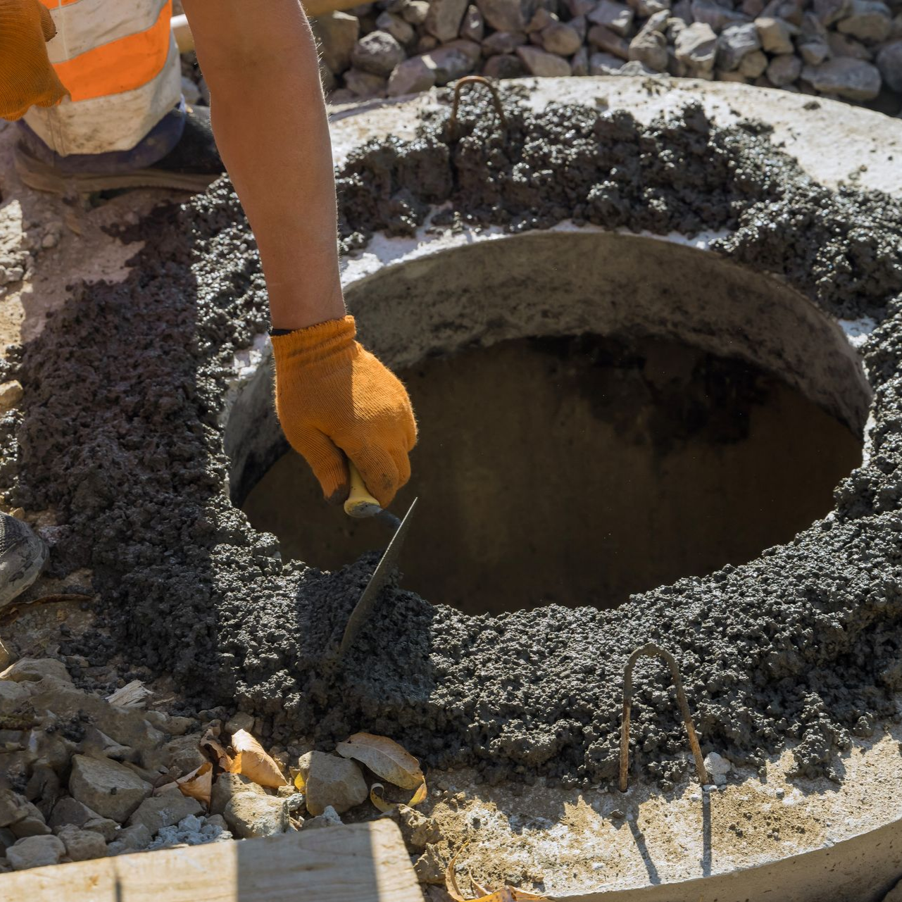 Pose de béton autour d'une cuve - assainissement individuel