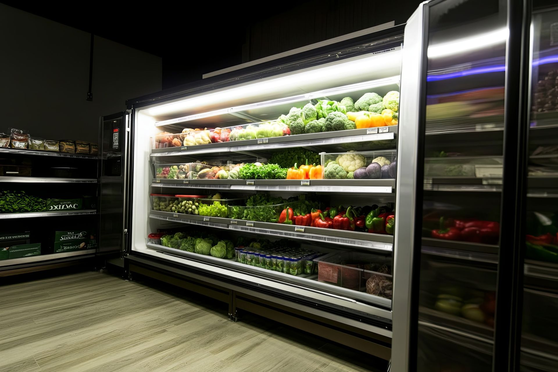 Vitrine réfrigérante avec légumes