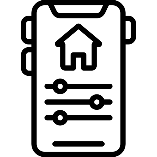Smartphone avec curseurs pour symboliser les options des applications domotiques