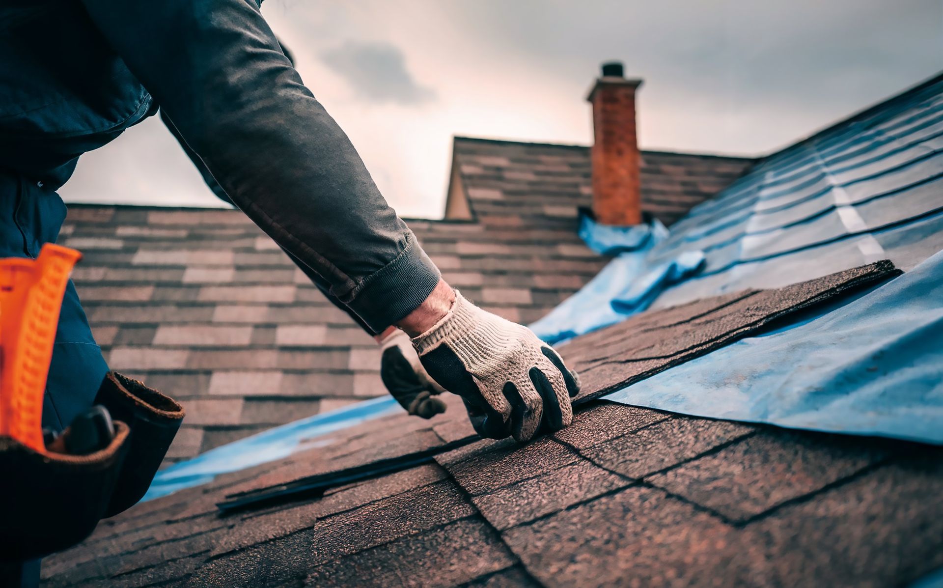 Un homme qui réalise des travaux sur son toit