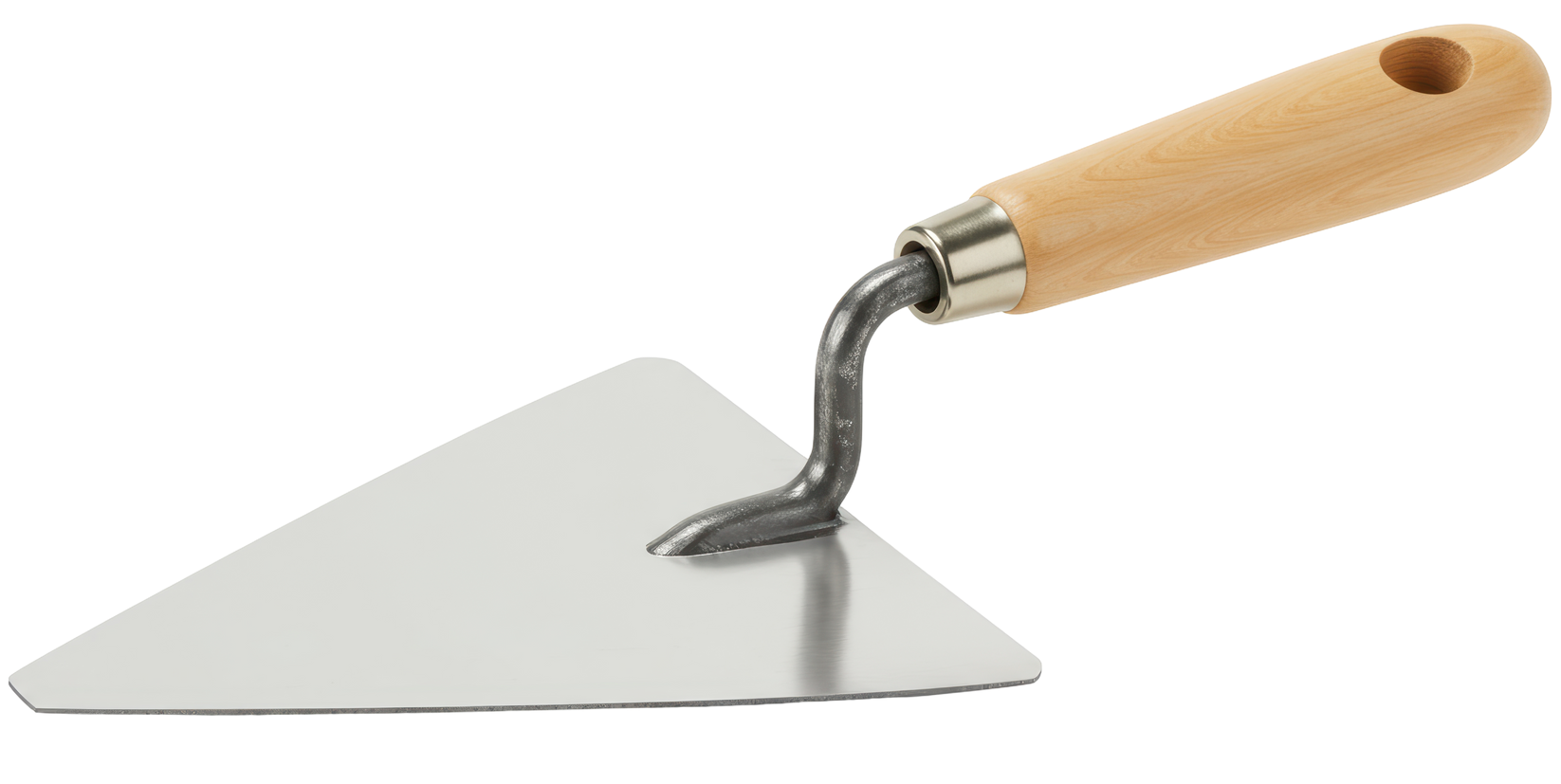 Truelle avec manche en bois et lame triangulaire en acier.