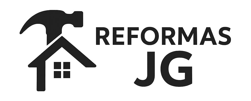 Logotipo: Martillo sobre ícono de casa, texto “REFORMAS JG”.