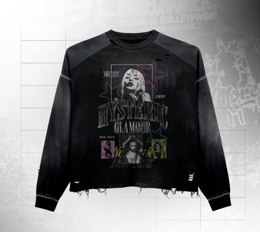 Sudadera negra desgastada con gráfico 