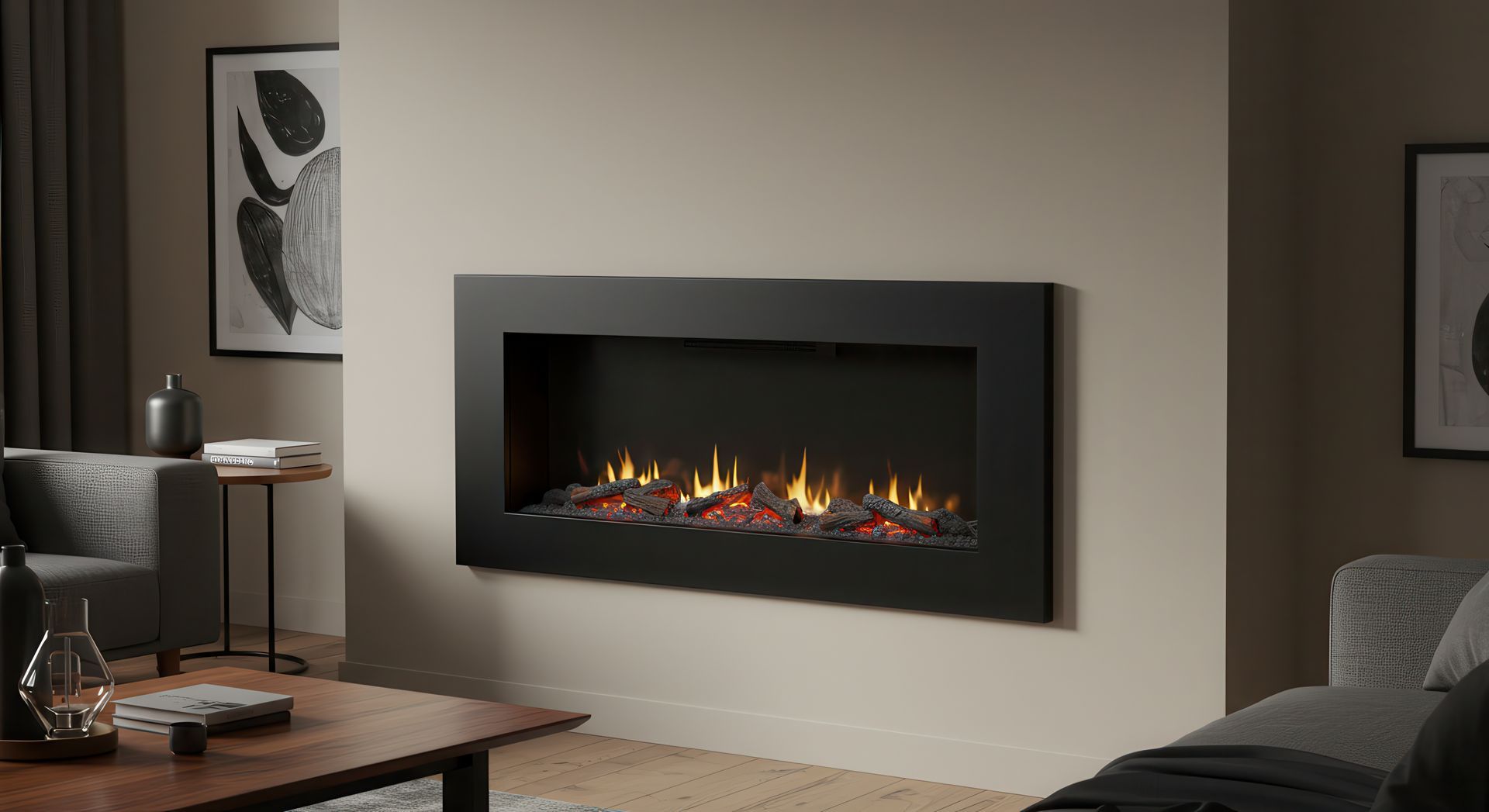 Cheminée à  gaz dans un salon contemporain