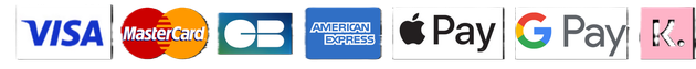 Icônes des méthodes de paiement : Visa, Mastercard, GB, American Express, Apple Pay, Google Pay et Klarna.