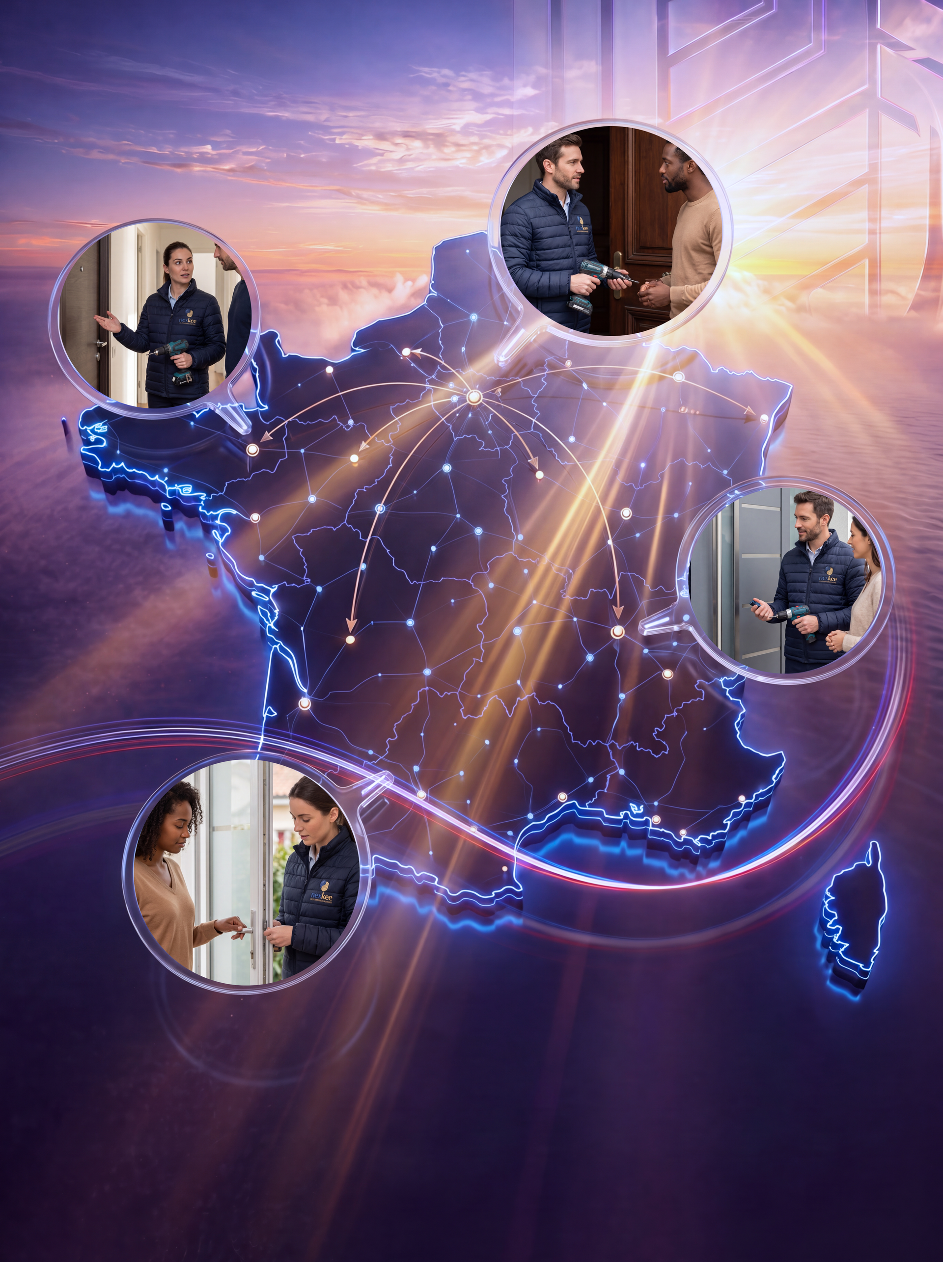 Installation connectée en France par Nexkee® : réseau national de serrures intelligentes avec intervention partout en France.