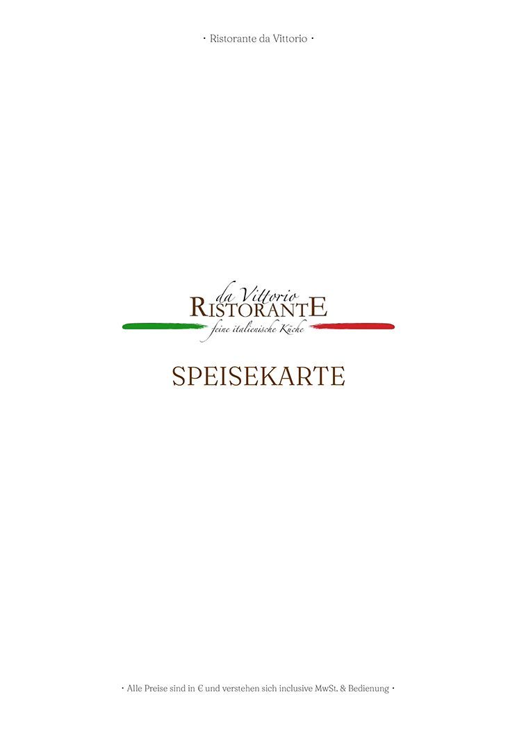 Umschlag der Restaurant-Speisekarte, Logo in den Farben der italienischen Flagge, Text „Ristorante“, Text „Speisekarte“.