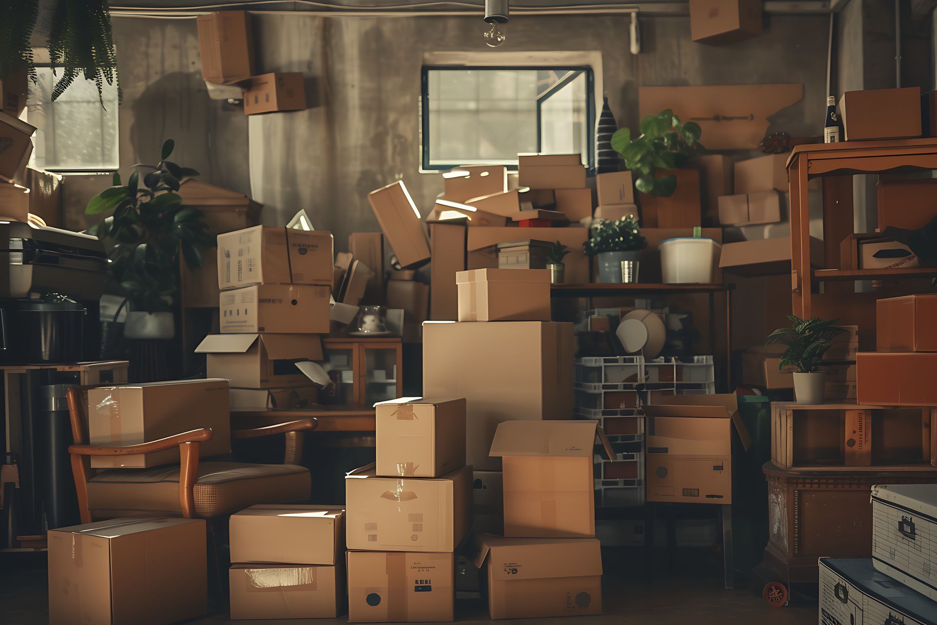 Tas de cartons empilés