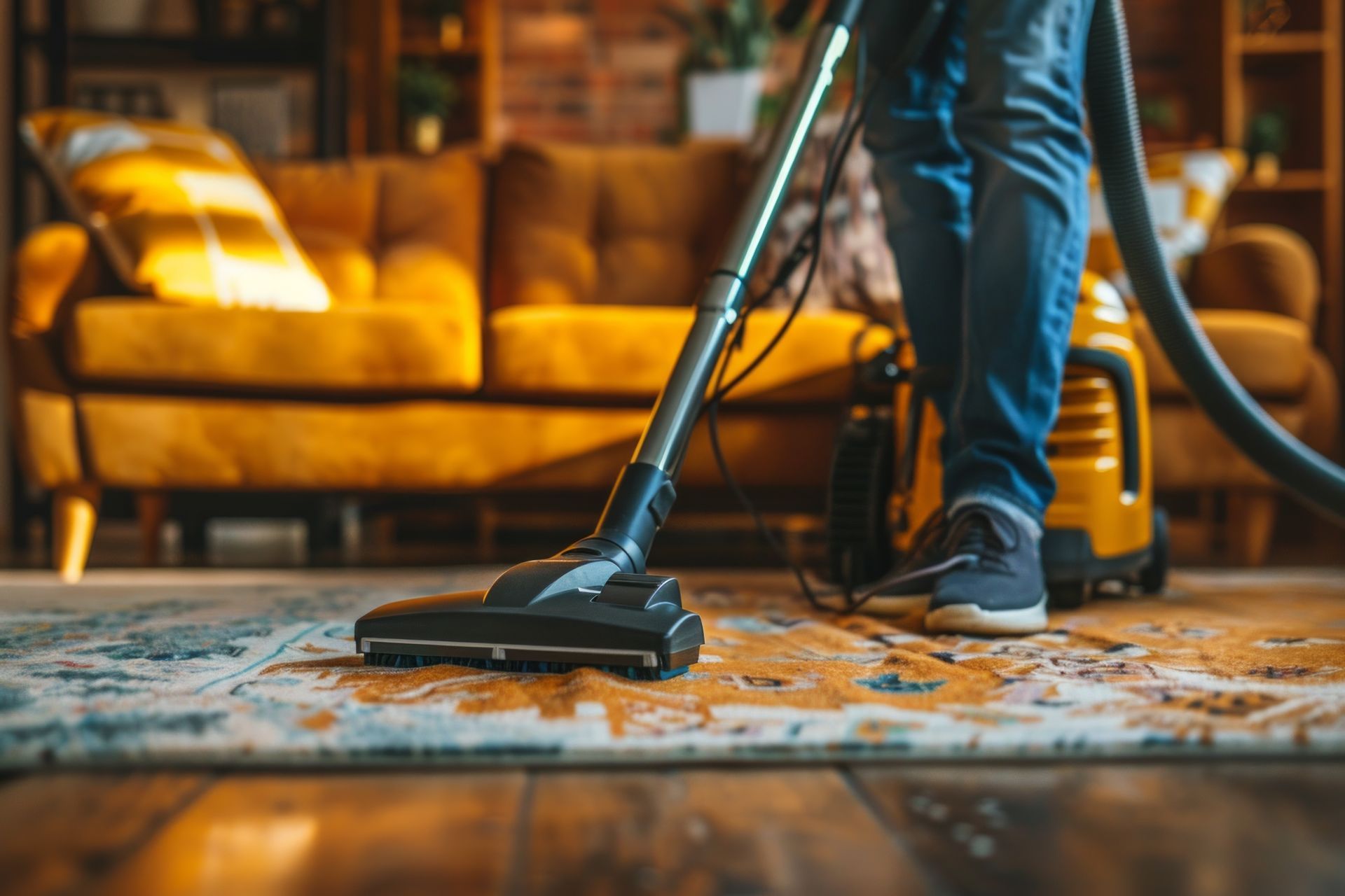 Utilisation d'un aspirateur sur un tapis