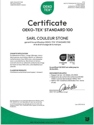Certification Oeko-Tex de Couleur Stone