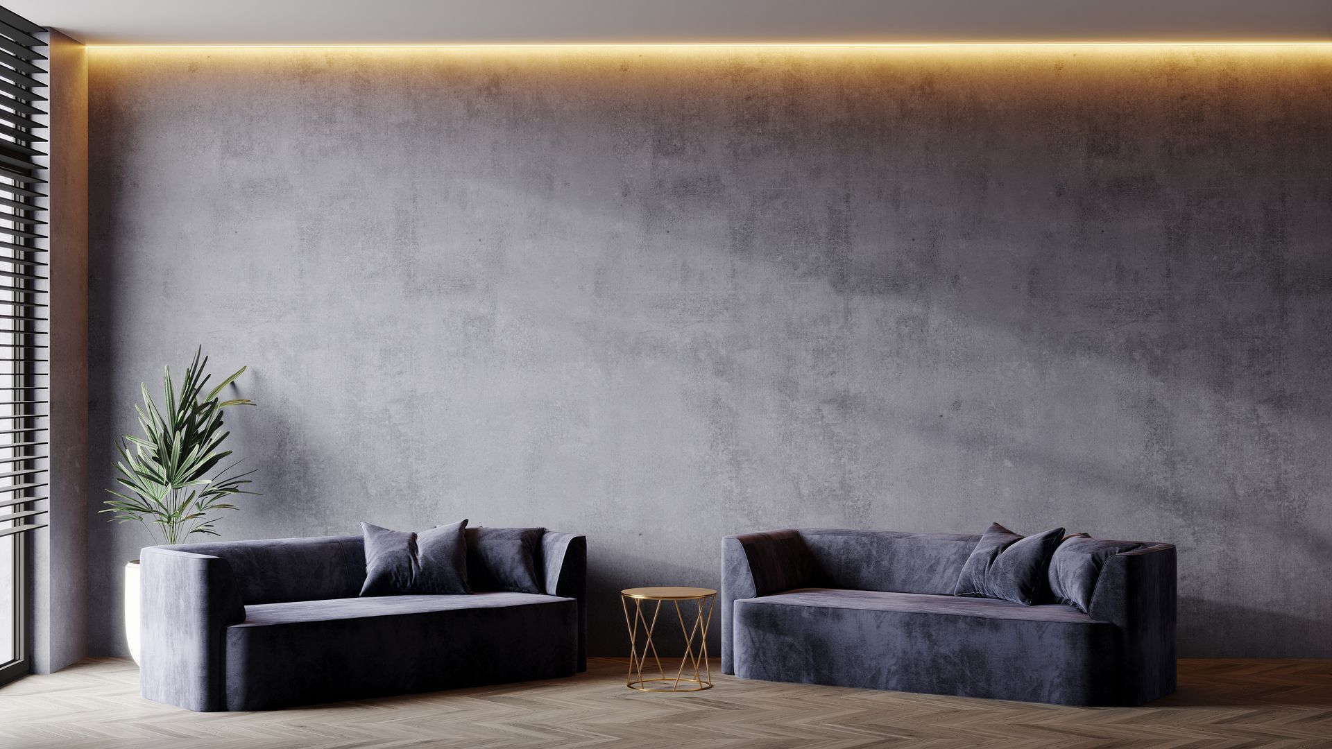 Mur d'un salon recouvert d'un enduit décoratif gris