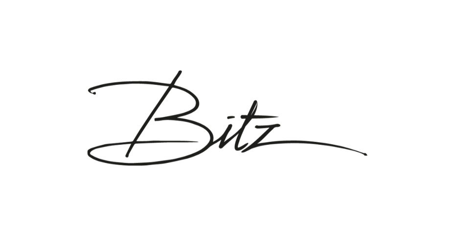 Ein schwarzweißes Logo für Blitz auf weißem Hintergrund.
