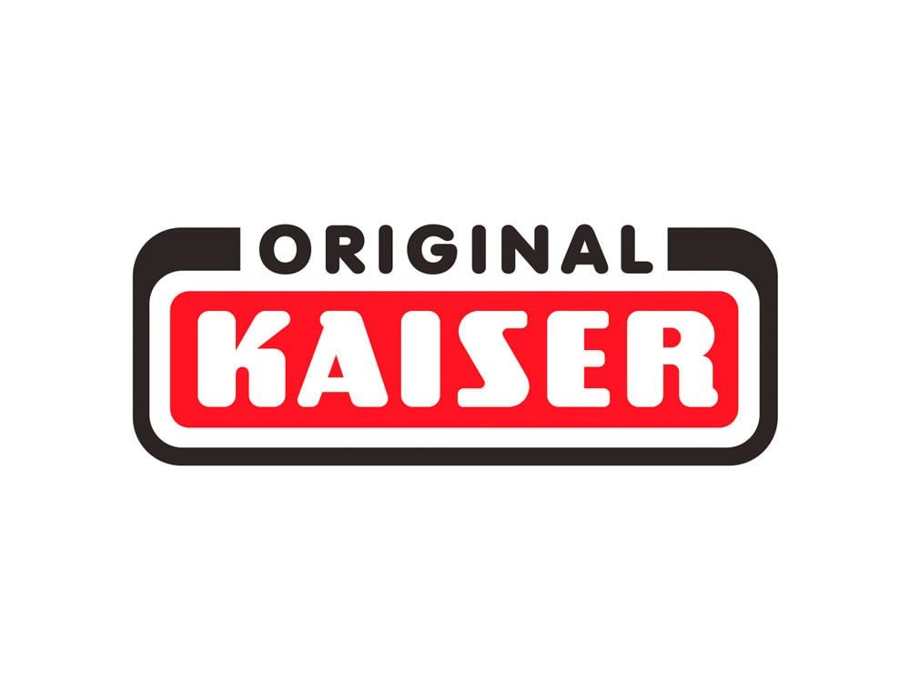 Das ursprüngliche Kaiser-Logo ist rot und schwarz auf weißem Hintergrund.