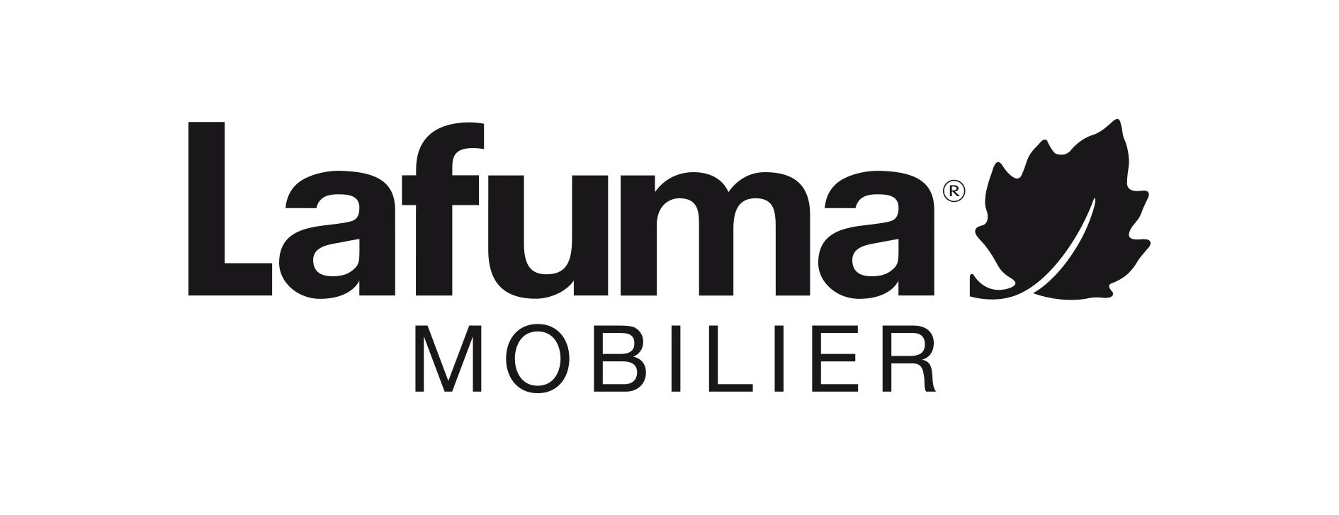 Ein schwarzweißes Logo für Lafuma Mobilier auf weißem Hintergrund.