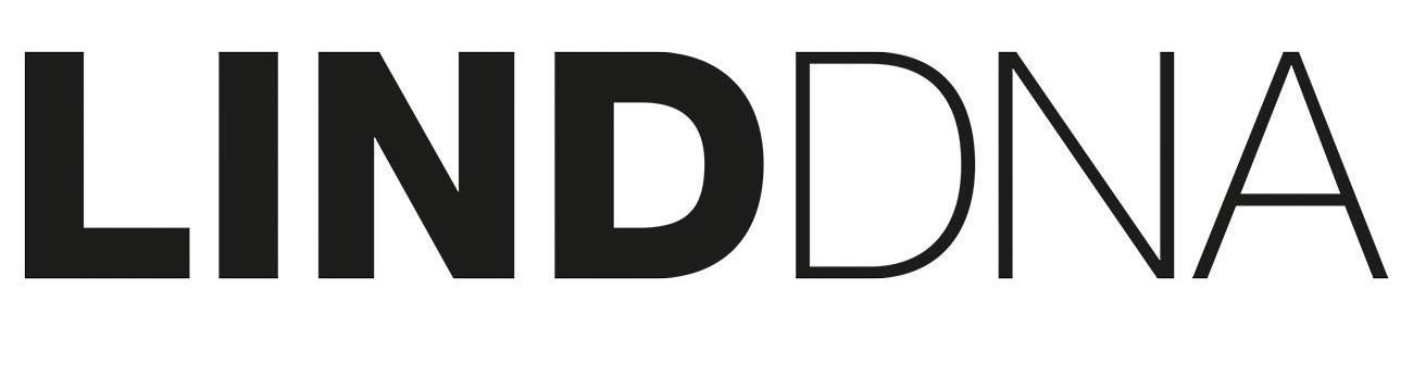 Ein schwarzweißes Logo für Linddna auf weißem Hintergrund.