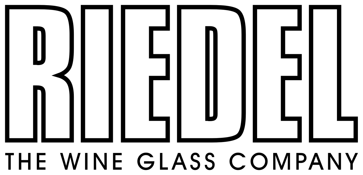 Das Logo der Weinglasfirma ist schwarz und weiß.