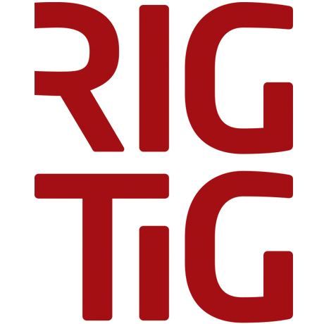 Das Logo von Rig Tig ist rot auf weißem Hintergrund.