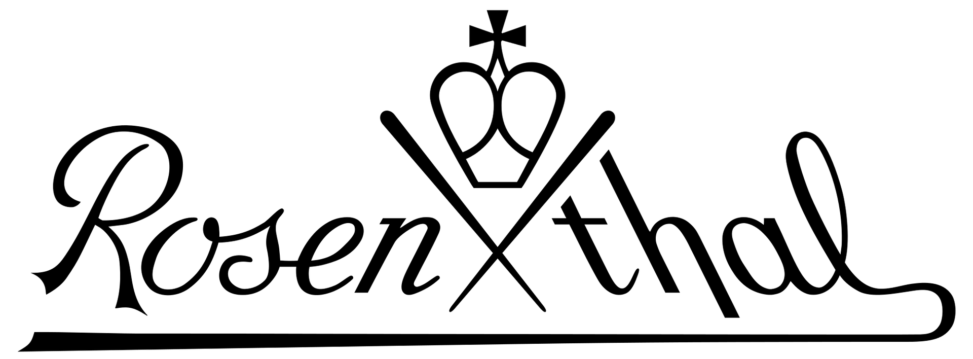 Ein schwarz-weißes Logo für Rosenthal mit einer Krone.