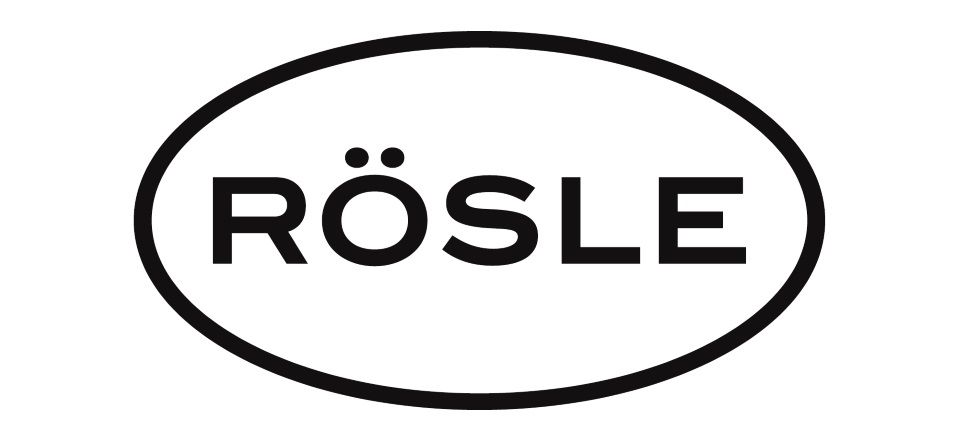 Ein schwarz-weißes Logo für eine Firma namens Rösle.