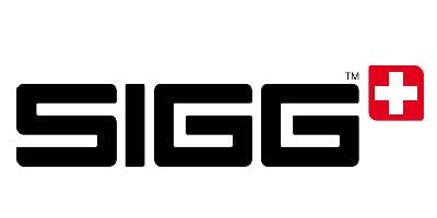 Ein Sigg-Logo mit einem Schweizer Kreuz auf weißem Hintergrund.