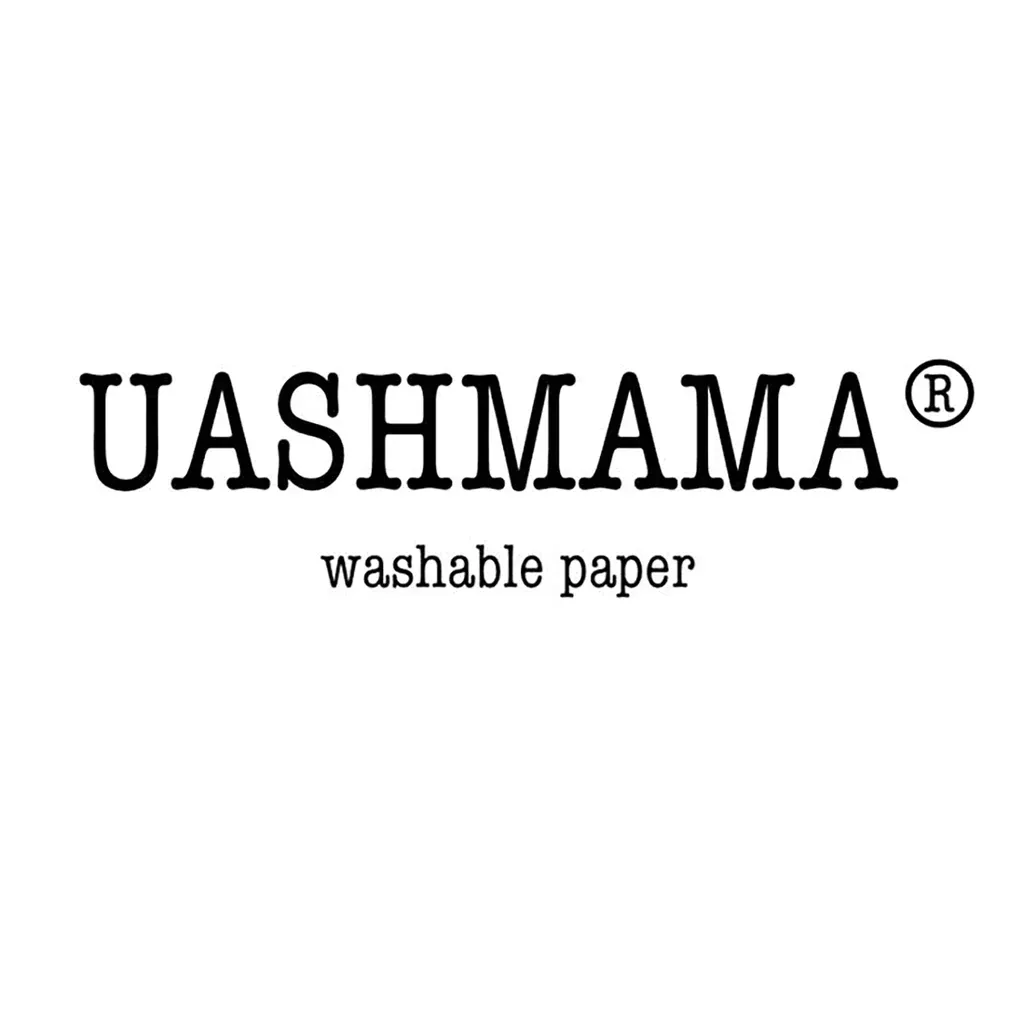 Ein schwarz-weißes Logo für waschbares Papier von Uashmama.