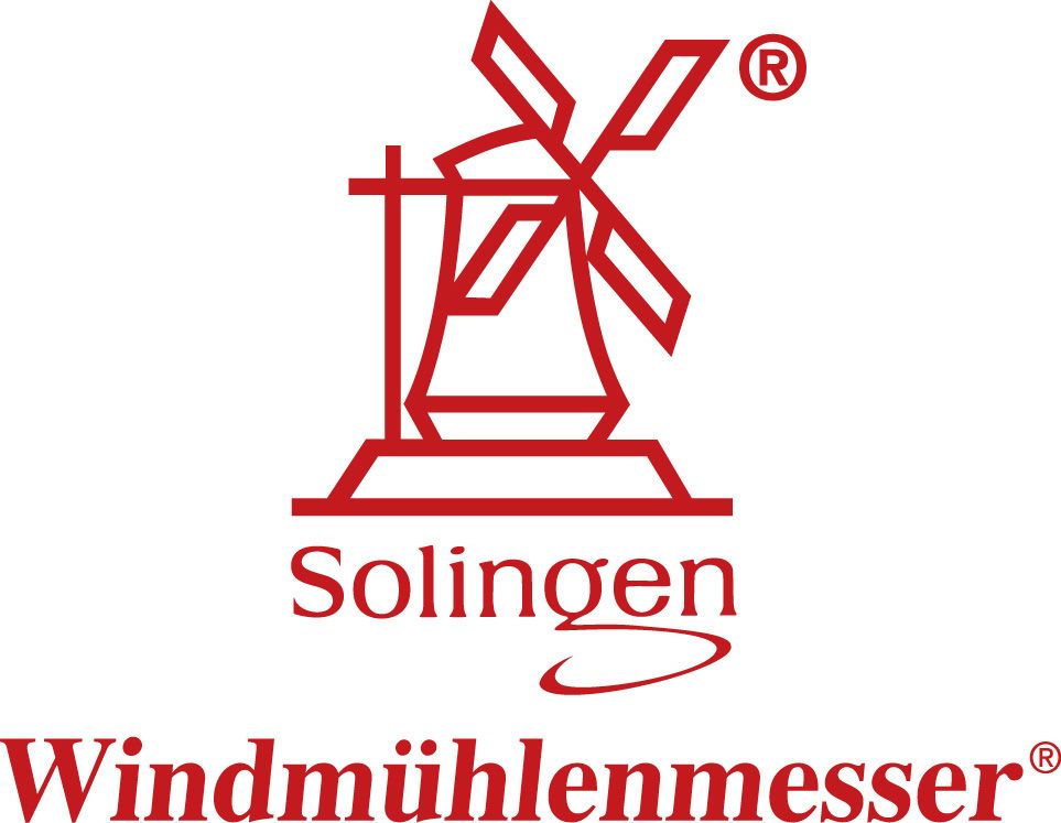 A red and white logo for solingen windmühlenmesser