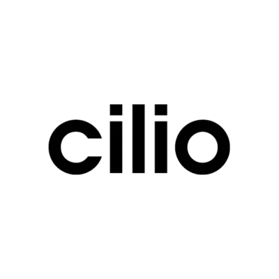 Ein schwarz-weißes Logo von cilio auf weißem Hintergrund.