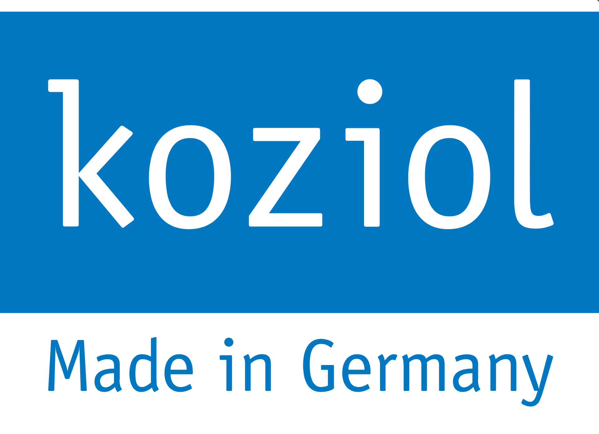 Ein blau-weißes Logo für Koziol Made in Germany