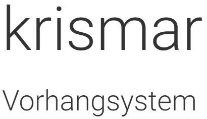 Das Logo von Krismar Vorhangsystem ist schwarzweiß auf weißem Hintergrund.